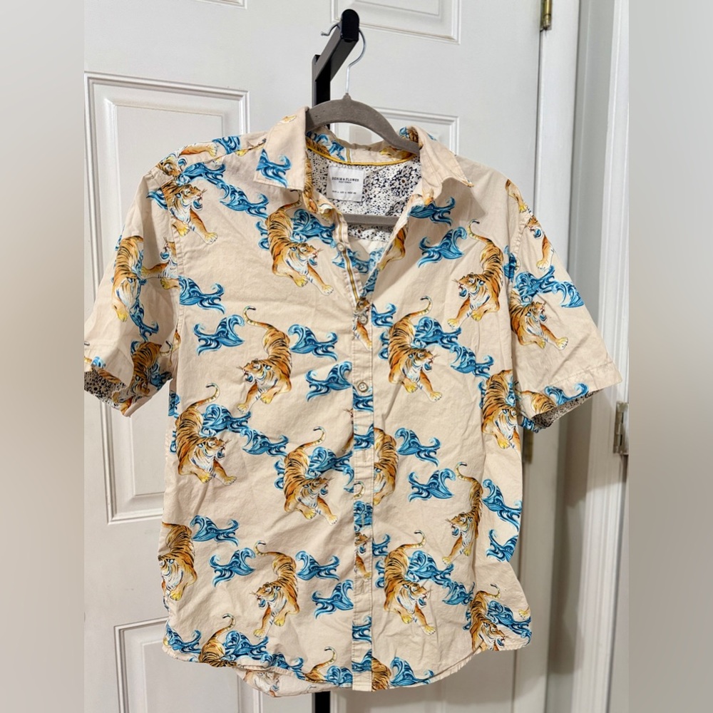 Denim & Flower Ricky Singh Shirt with Tiger and Blue‎ Waves